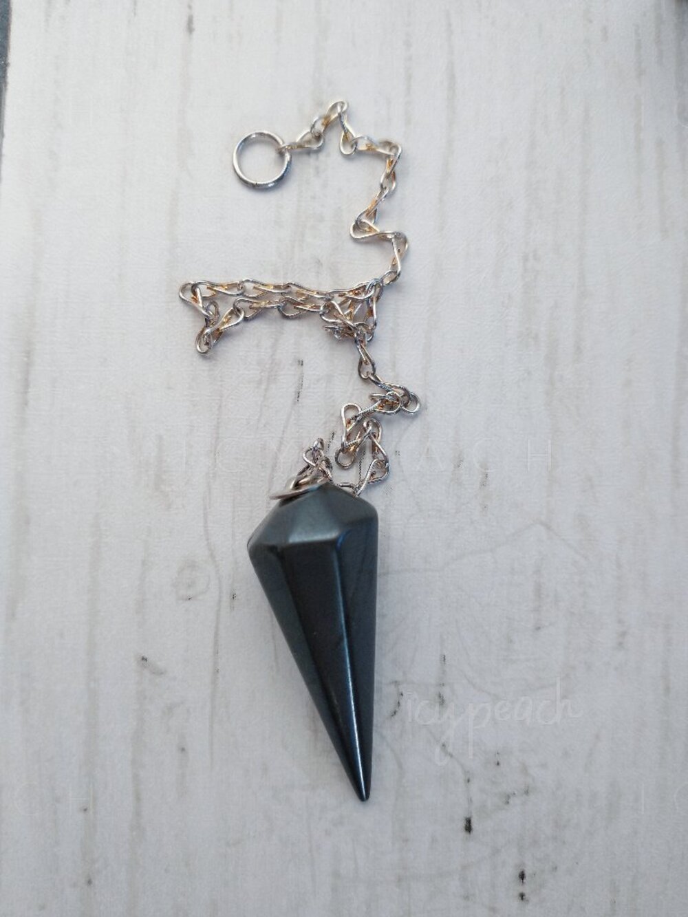 Black Tourmaline Crystal Pendulum Handmade Tumbled Hexagonal Cone Chakra Dowsing